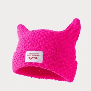 New Loverboy hat pink white w cat ears winter fall warm hat skully cap women
